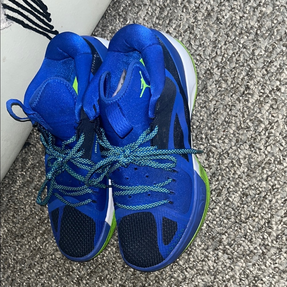 Blue Kids Athletic Shoes with Lime Accents